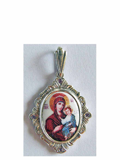 B512 Porcelain Theotokos Icon Pendant