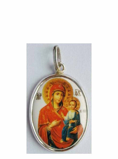 B515Lg Porcelain Iveron Theotokos Icon Pendant