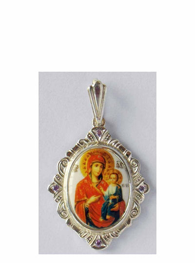 B515 Porcelain Iveron Theotokos Icon Pendant