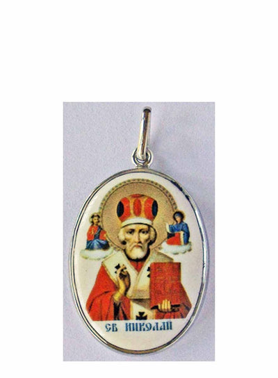 B517Lg Porcelain St Nicholas of Myra Icon Pendant
