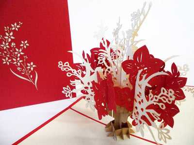 Pop Up Card 028b Flowers Red White