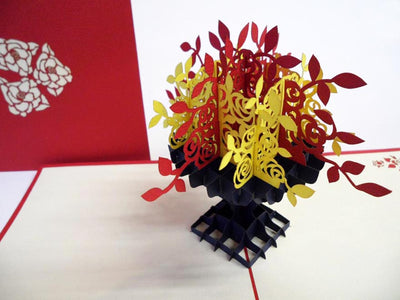 Pop Up Card 047 Flower Bouquet Red Yellow