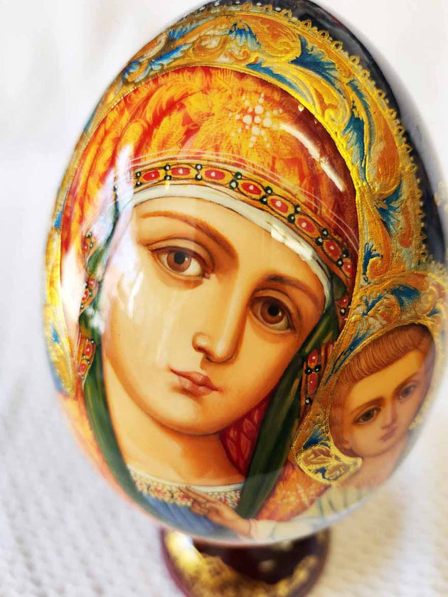 An Icon Egg Kazan Mother of God 01 Hand Painted