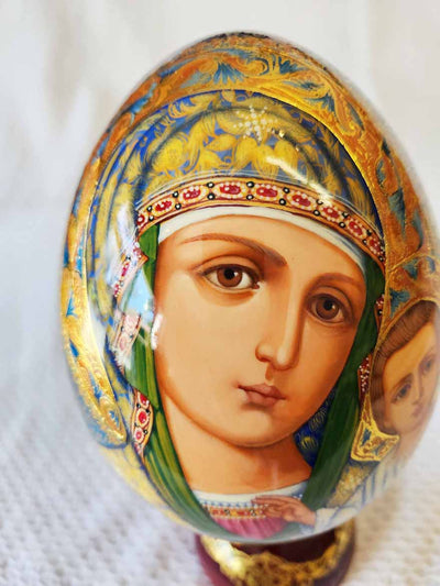 An Icon Egg Kazan Mother of God 02 Hand Painted