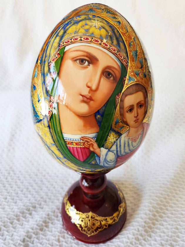 An Icon Egg Kazan Mother of God 02 Hand Painted