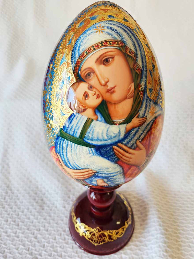 An Icon Egg Vladimir Mother of God Hand Painted