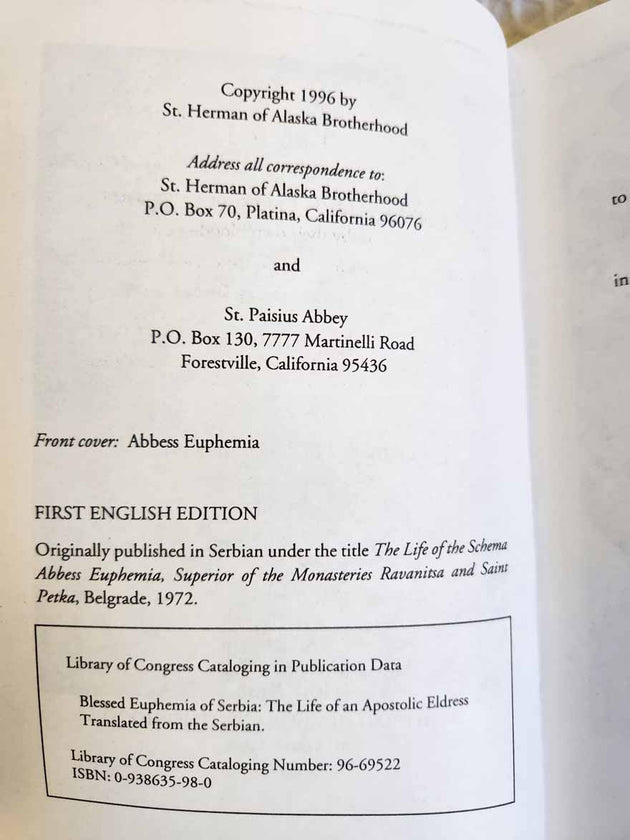 Blessed Euphemia of Serbia rare book