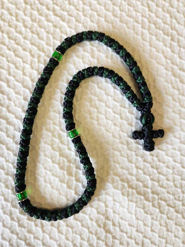 Mount Athos Prayer Rope 100 GRN BLK GRNbds BLKbd