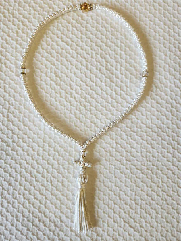 Mount Athos Prayer Rope 100 WHT CLRbds CrossBd CT