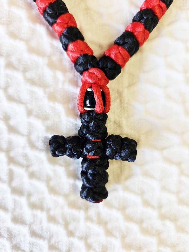 Mount Athos Prayer Rope 50 RED BLK CrossBd C