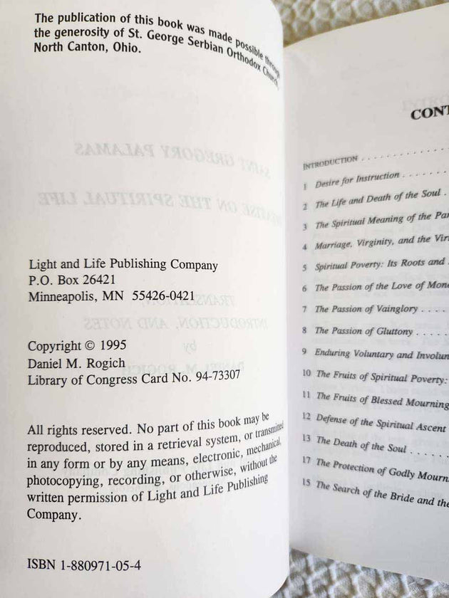 Treatise on the Spiritual Life Gregory Palamas rare