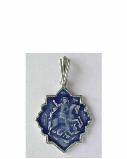 B00060 St George Slaying the Dragon Icon Pendant with Blue Enamel