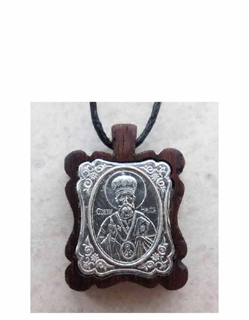 BWS 026 Silver St Nicholas Icon Pendant Mounted on Wood