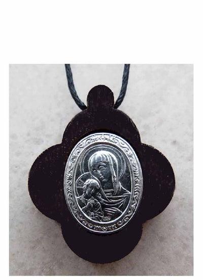 BWS 039 Silver Theotokos Icon Pendant Mounted on Wood