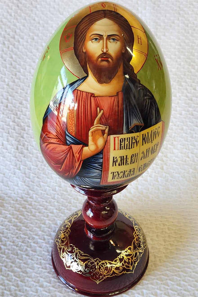 An Icon Egg Christ Pantocrator Hand Painted