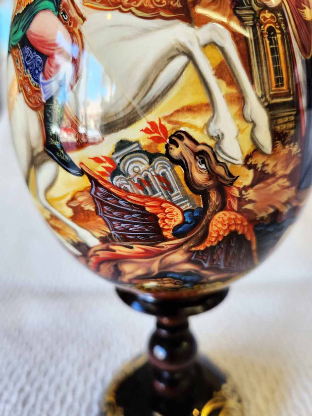 An Icon Egg St George slaying dragon Hand Painted