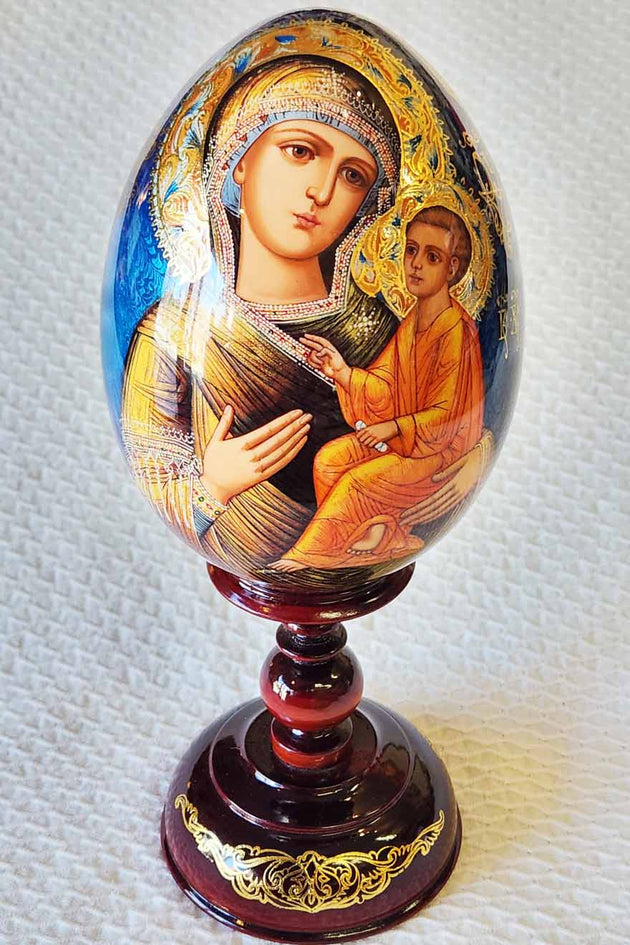 An Icon Egg Tikhvin Mother of God Hand Painted