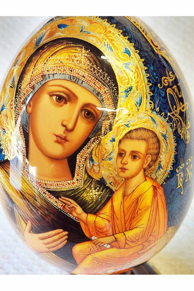 An Icon Egg Tikhvin Mother of God Hand Painted