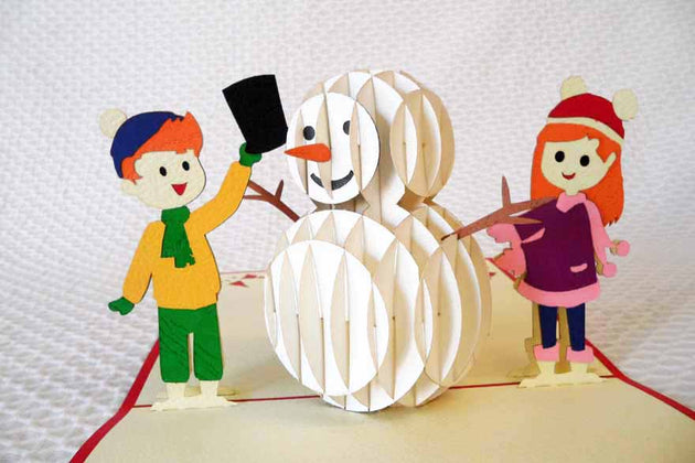 Pop Up Card 210 Snowman with Children